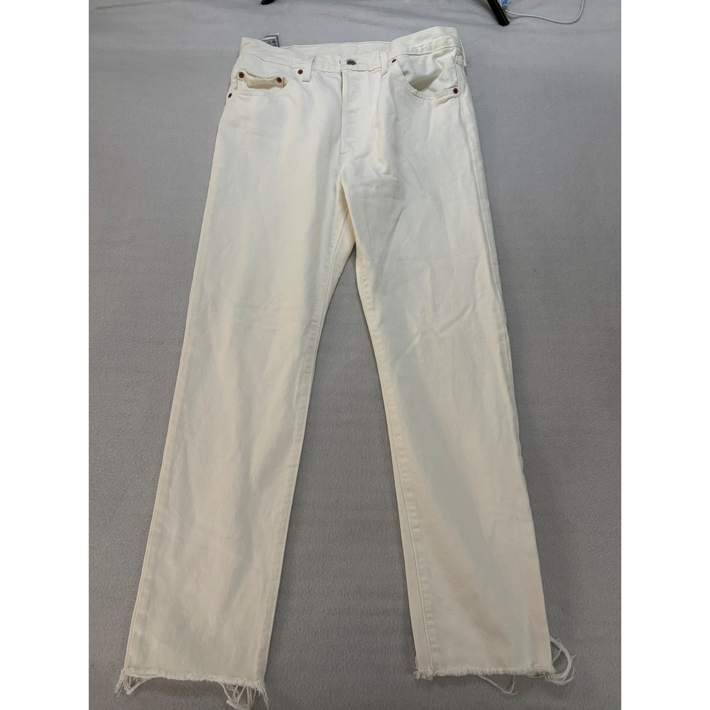 Levis Premium 501 Original Fit Cream White Straight Leg Raw Hem Jeans W32 L32
